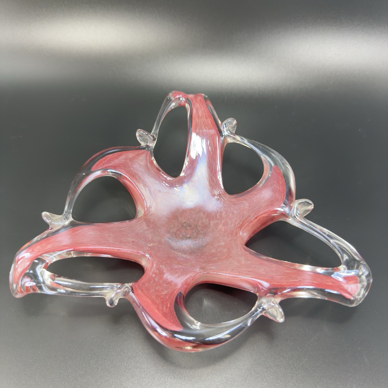 Vintage Italian Art Glass Decorative Modern Glass Dish Centerpiece Clear Mauve
