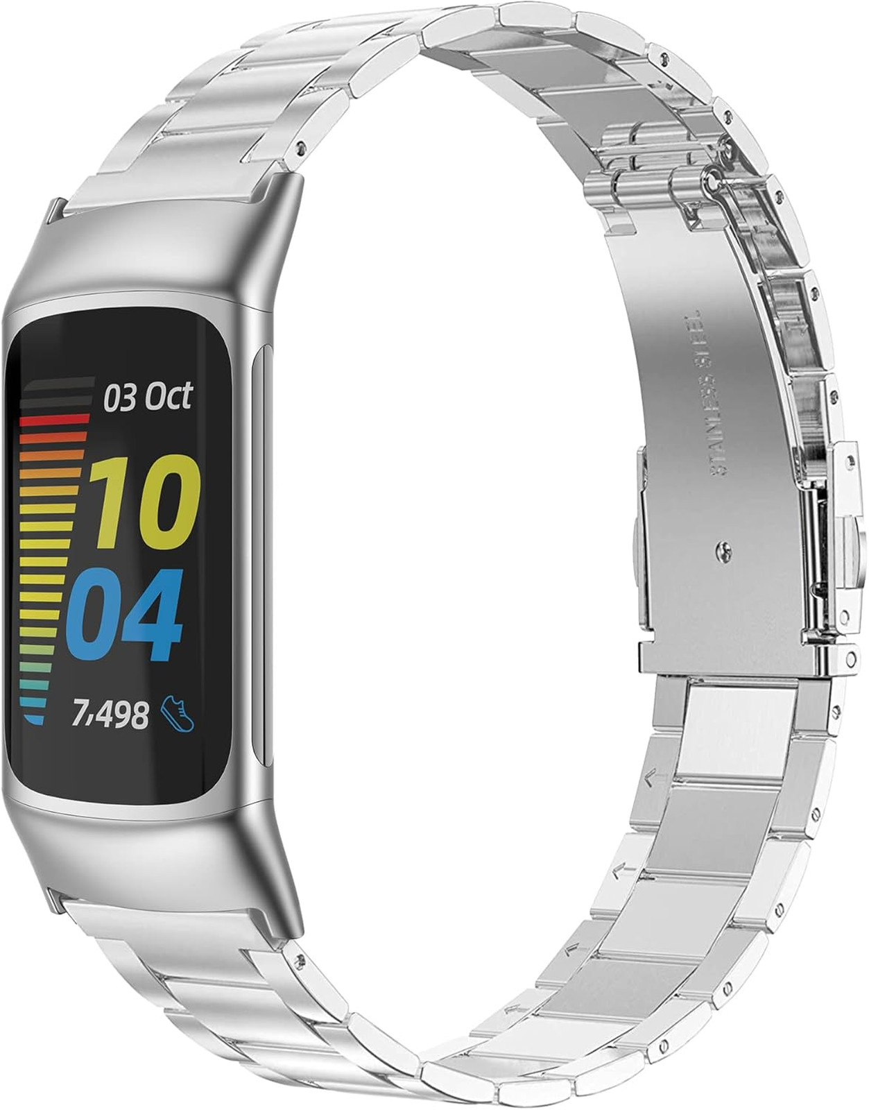 Compatible with Fitbit Charge 6/Charge 5 Bands for Women Men, Classic Stainless