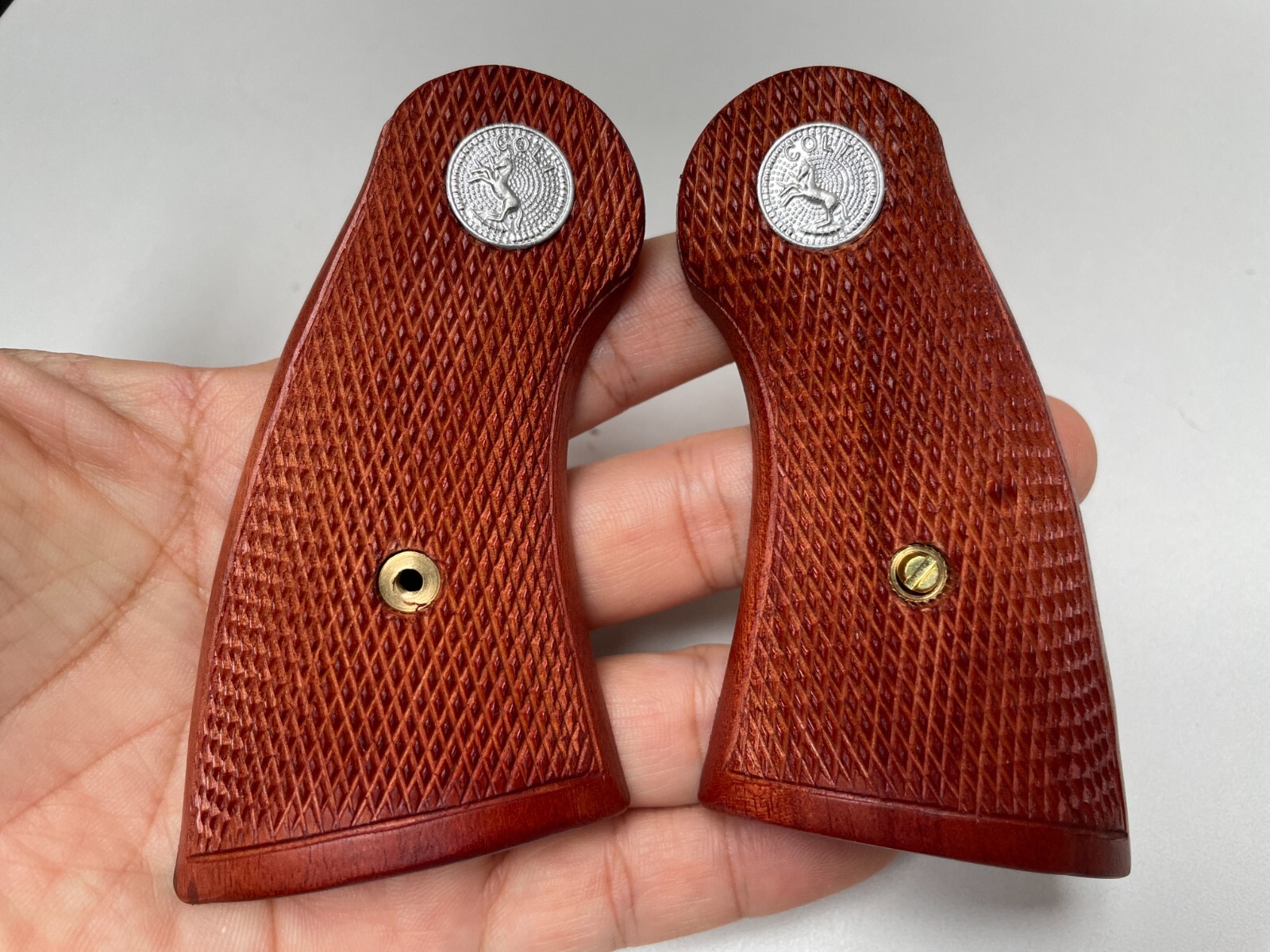 New Grips For Colt Python grips ,Checker Hard wood Silver medallion