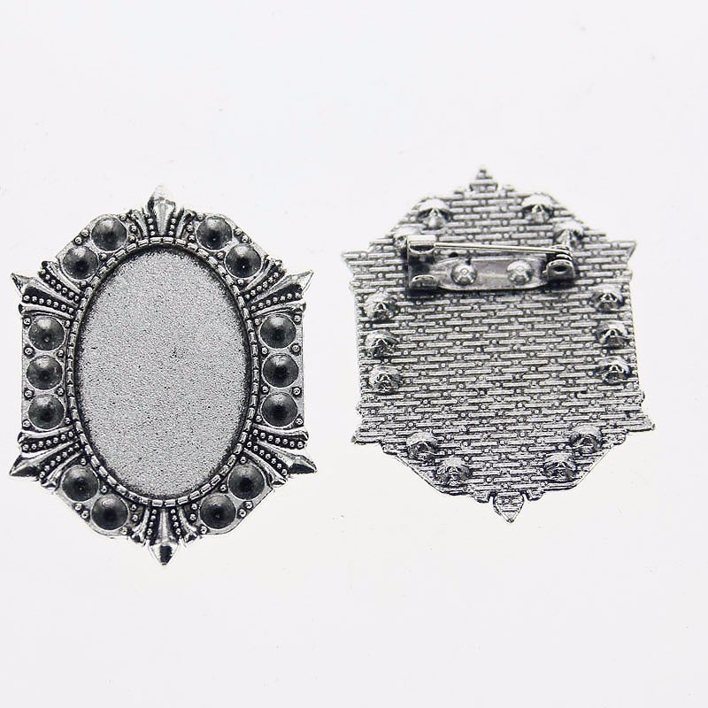 2pcs Tibetan silver color oval 29x19mm cabochon settings brooch design XA0106