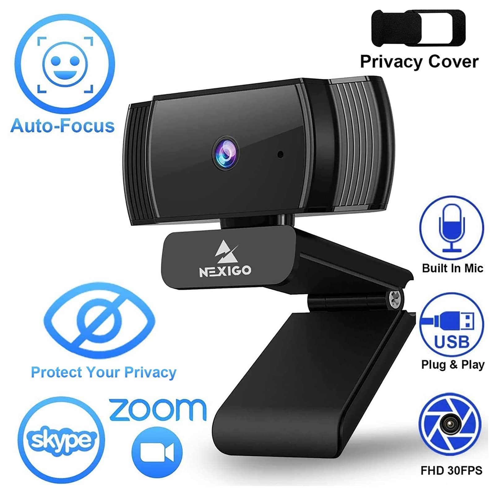 N930AF Webcam with Microphone for Desktop, Autofocus, Webcam for Laptop, Comp...