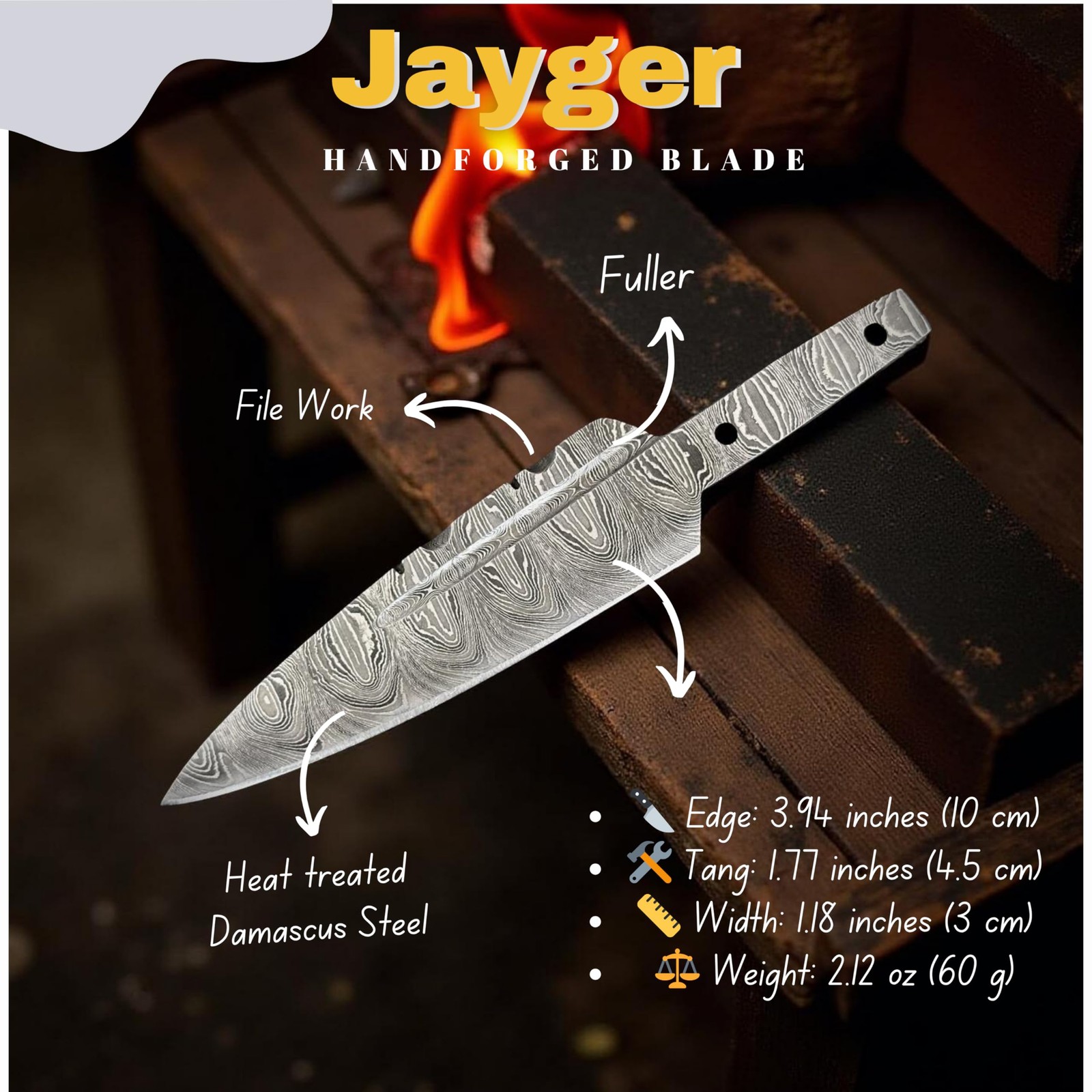Jayger Handmade Damascus Steel Sgian Dubh Blank Blade – Heat Treated & Sharp ...