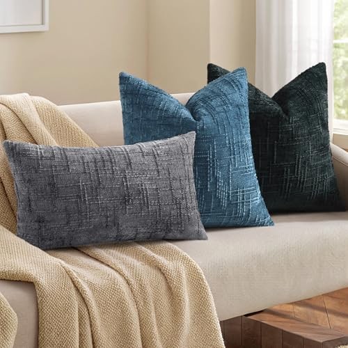 Spring Chenille Throw Pillow Covers 20x20 Set of 2 20" x 20" (Pack of 2) Black