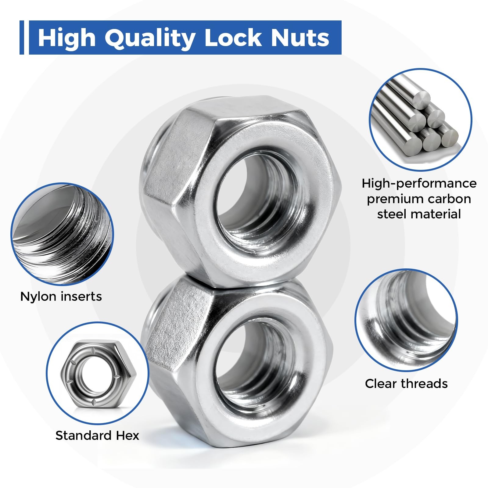 Wiewotsu 100 Pack 1/4"-20 Inch Lock Nuts, Premium Paterial 1/4"-20, Silver