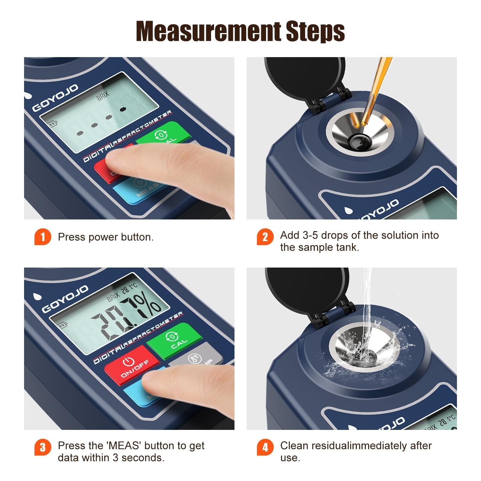 Digital Brix Refractometer 0-55% Range Meter ±0.5 Brix/1℃ Accuracy with Case