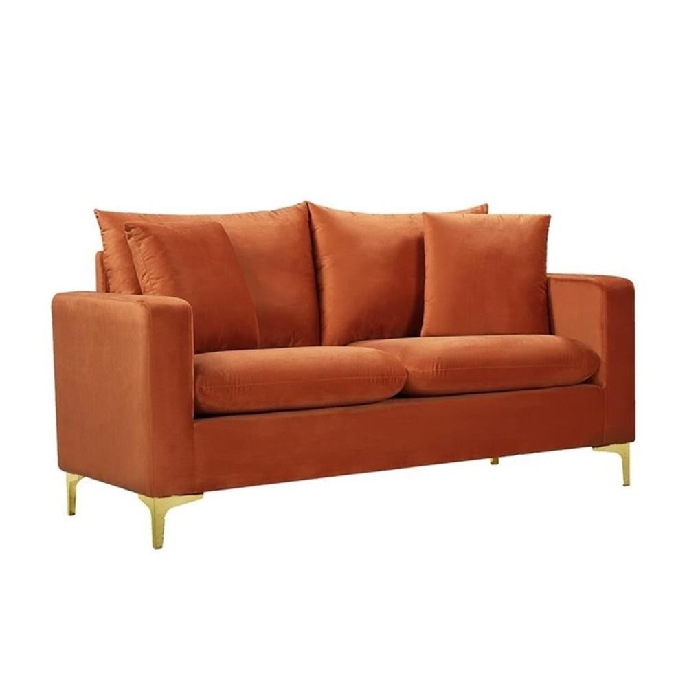 Maklaine Contemporary Upholstery Cognac Velvet Loveseat