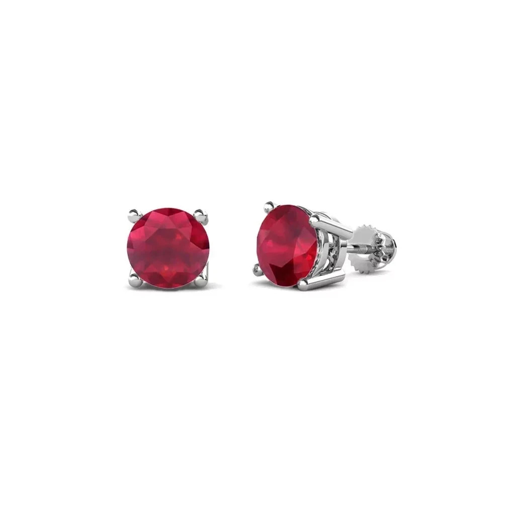 0.50Ct Round Cut Lab-Created Ruby Solitaire Stud Women's Earring 14K Gold Plated