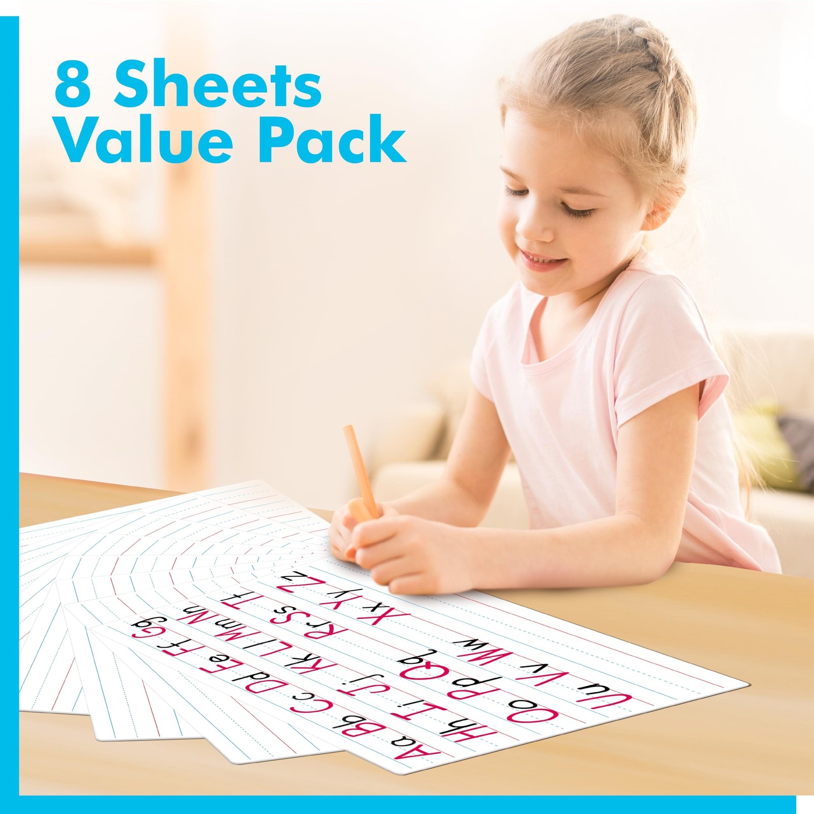 8 Sheets Dry Erase Lined Whiteboard, Double Sided Ruled Writing Board & Handw...