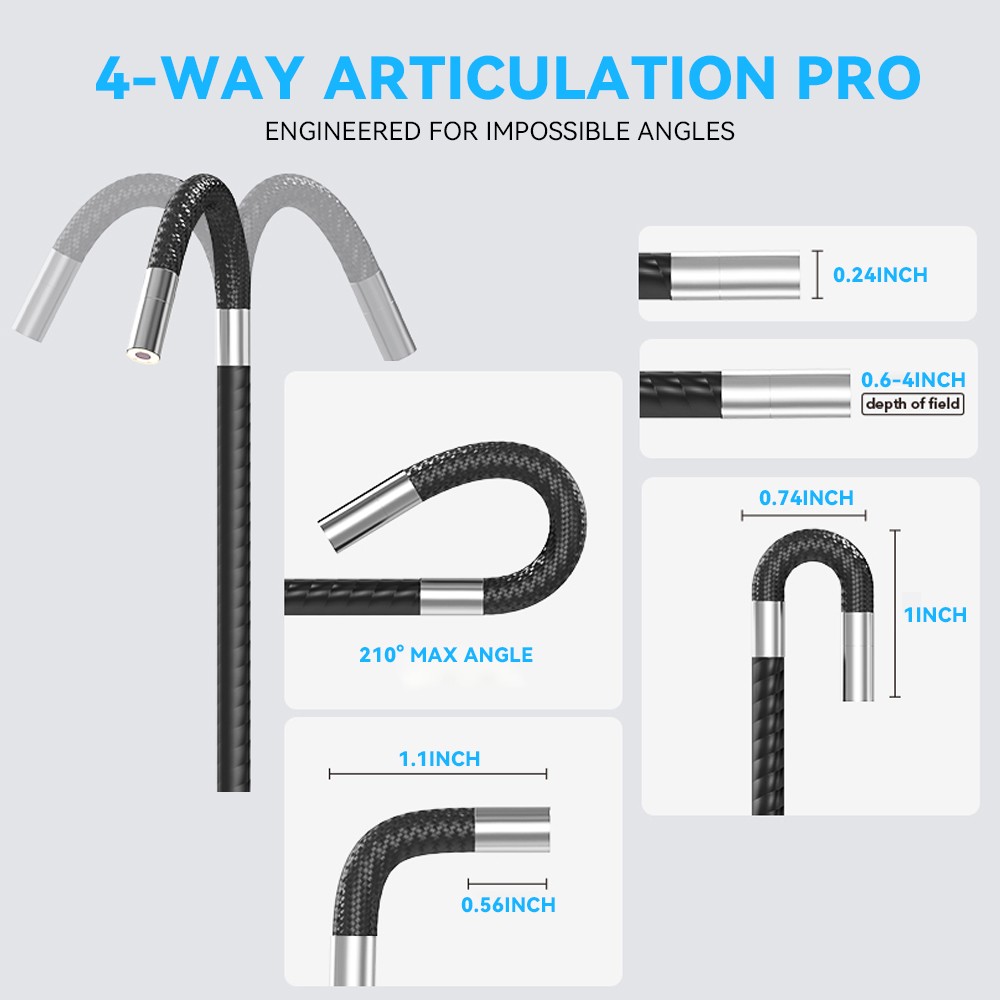 SCOPIX 4-Way 360° Articulating Borescope Endoscope with light Inspection Camera