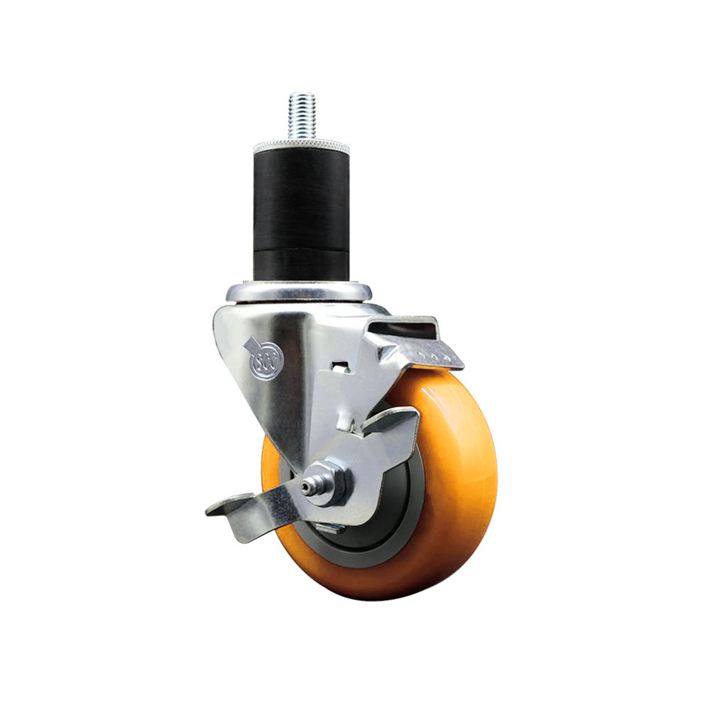 3.5 Inch 316SS Yellow Polyurethane Swivel 1-3/4 Inch Expanding Stem Caster Brake