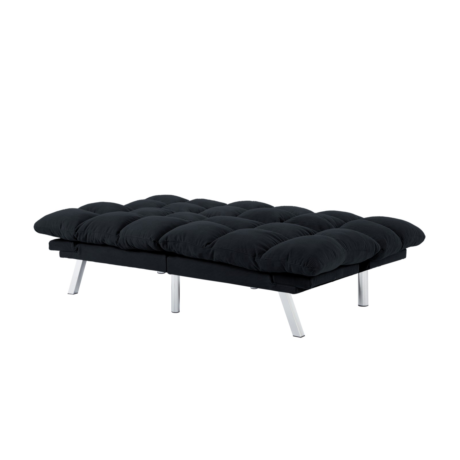 67.3" Corduroy Futon Sofa Bed Twin Sleeper Adjustable Split Back Armrests Black