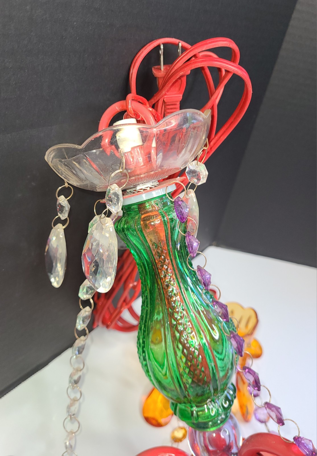 Multicolor 3 Light Chandelier Acrylic Crystal Glass Central Stem Plug In