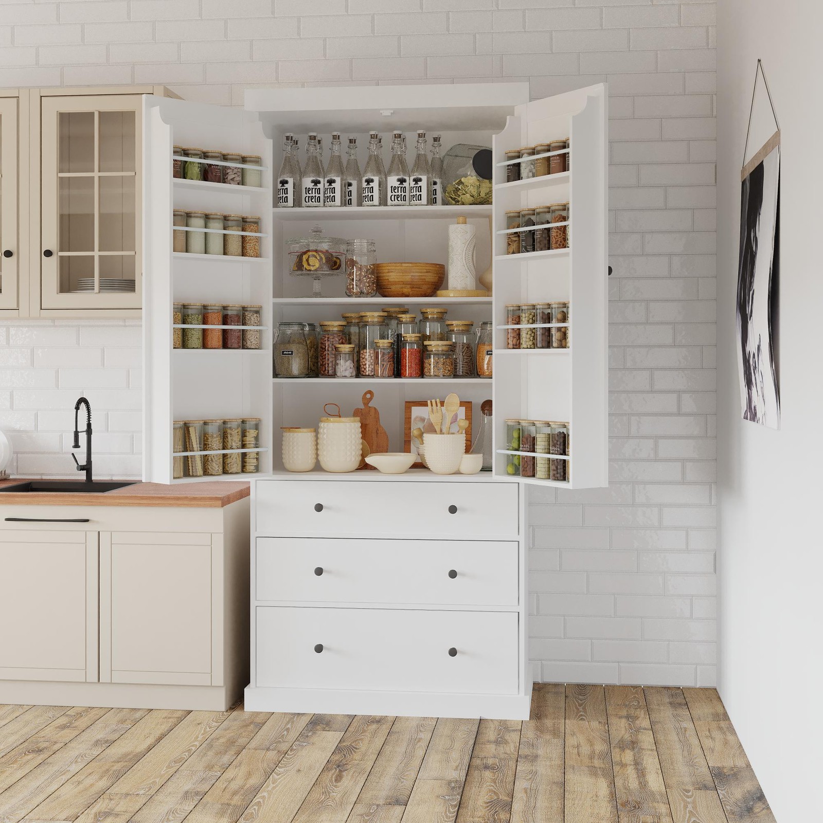 [Assembly Video Provided]TOPMAX 77inch Farmhouse Kitchen Pantry, Freestanding