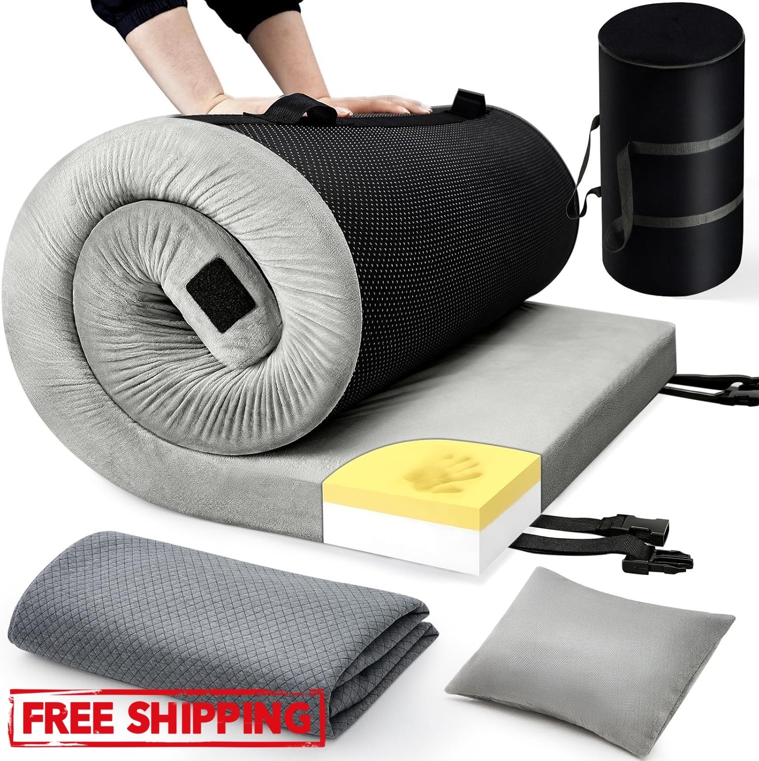 Colchón de espuma para camping con bolsa de viaje y 2 fundas intercambiables, US