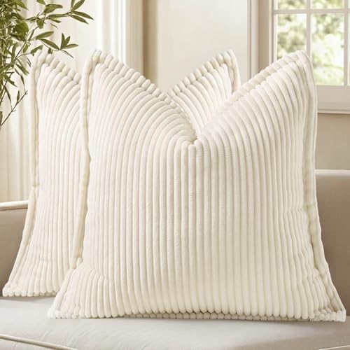 Summer Corduroy Euro Sham Throw Pillow 22" x 22" (Pack of 2) Cream White