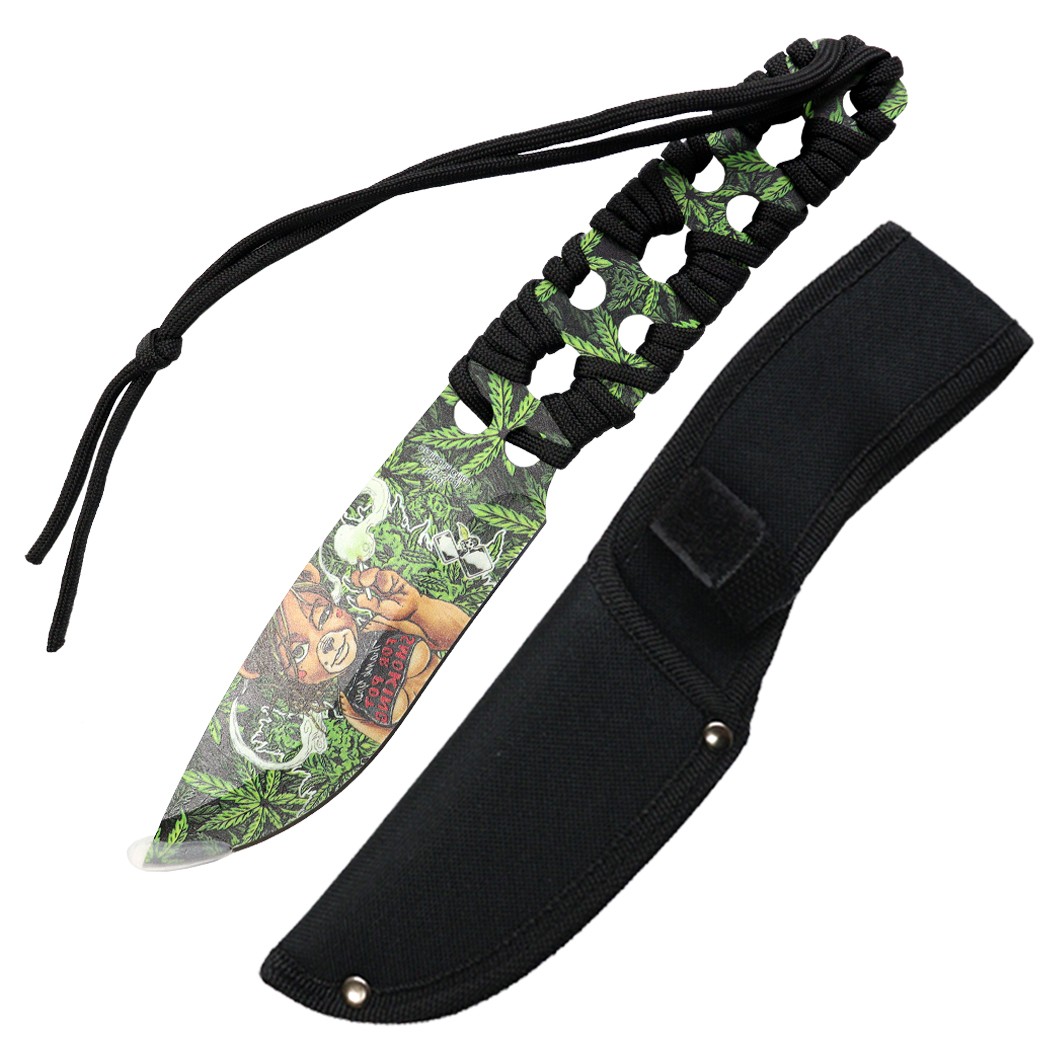 Defender 10"" 3D Leaves & Girl Pattern Blade Hunting Knife With Sheath