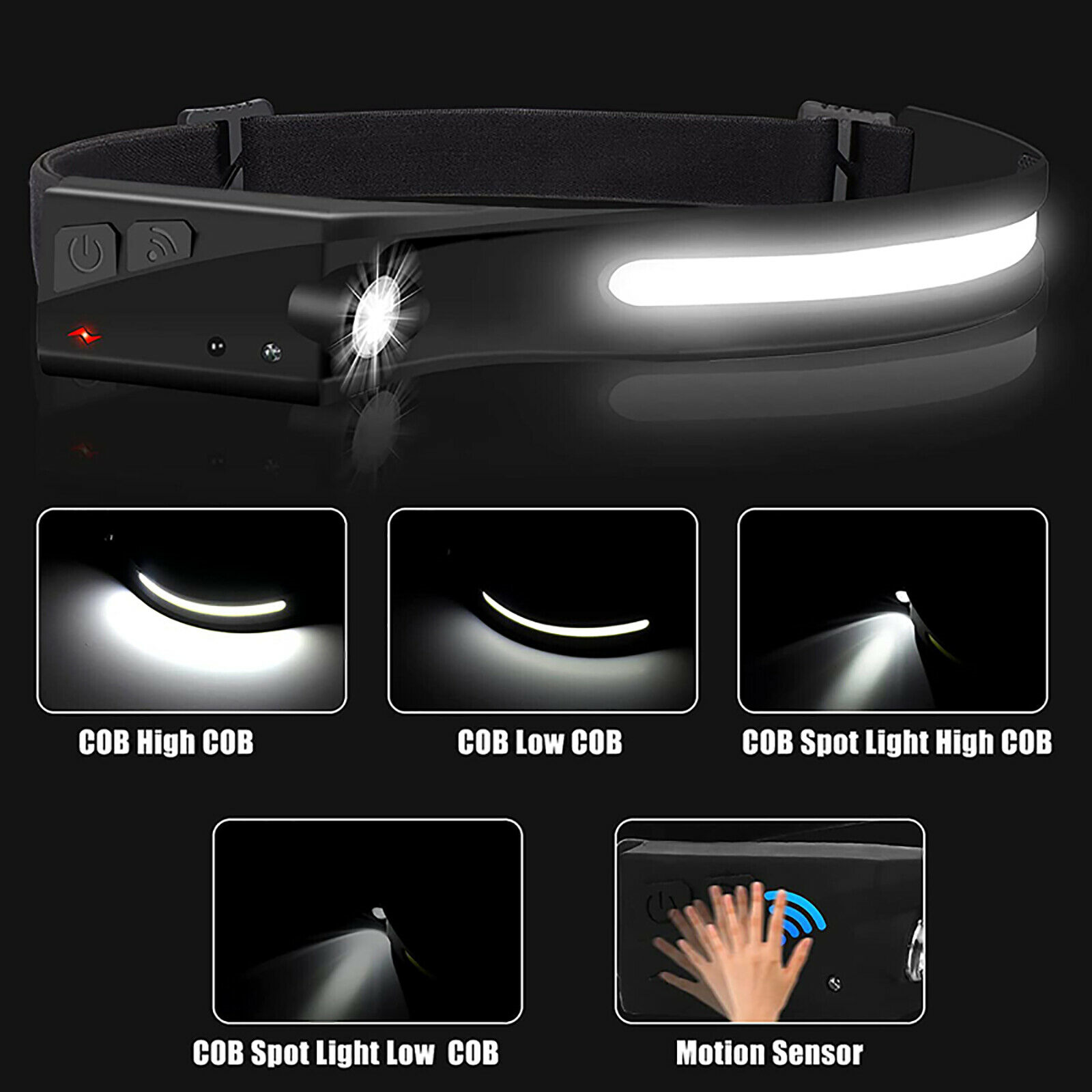 2PCS Headlamp Light Rechargeable 230° Beam Motion Sensor Waterproof Flashlight