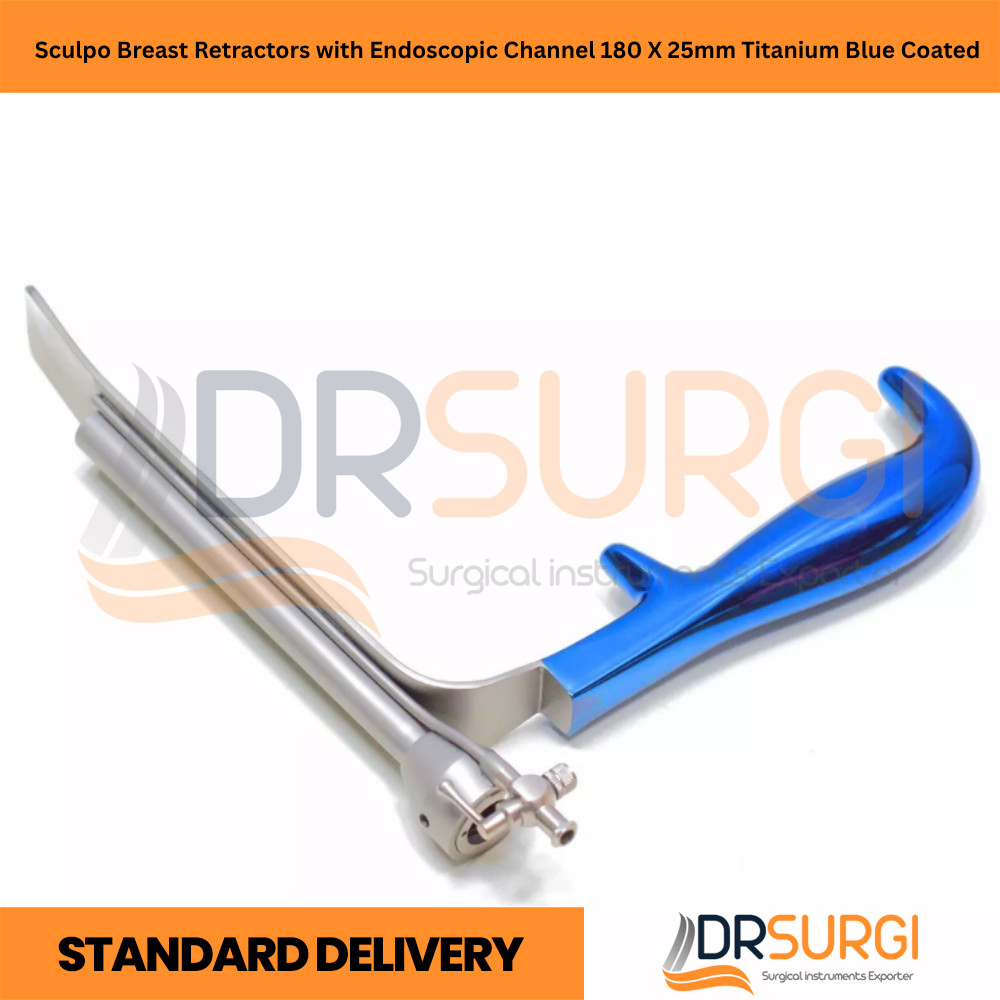 Sculpo Breast Retractors with Endoscopic Channel 180 X 25mm Titanium Blue Coated