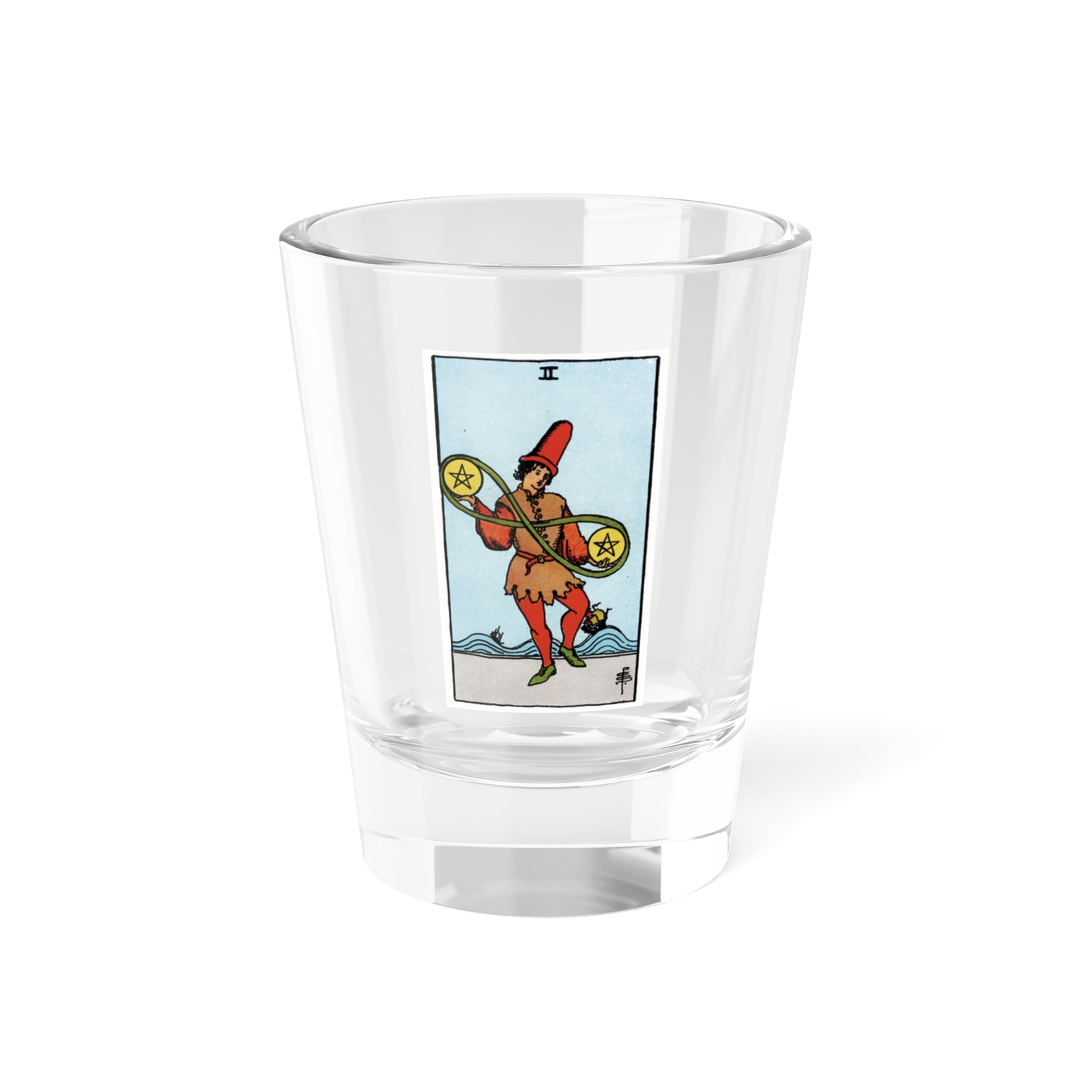 The 2 of Pentacles (Tarot Card) Shot Glass 1.5oz