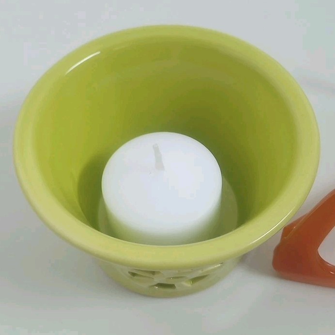 Lime Green Round Tea Light Cup Geometric Spoke Cutout Modern Citrus Slice Decor