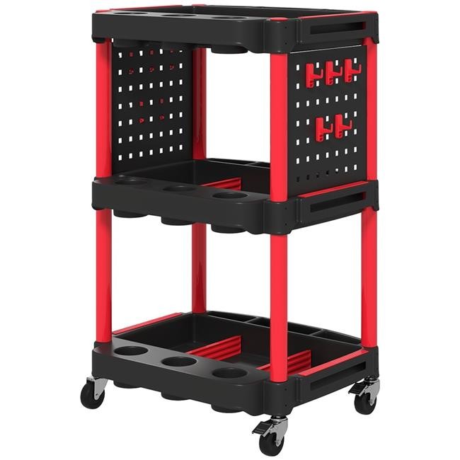 212 Main B20-115V00RD HOMCOM 3-Tier Rolling Tool Cart 200 lbs Capacity Plasti...