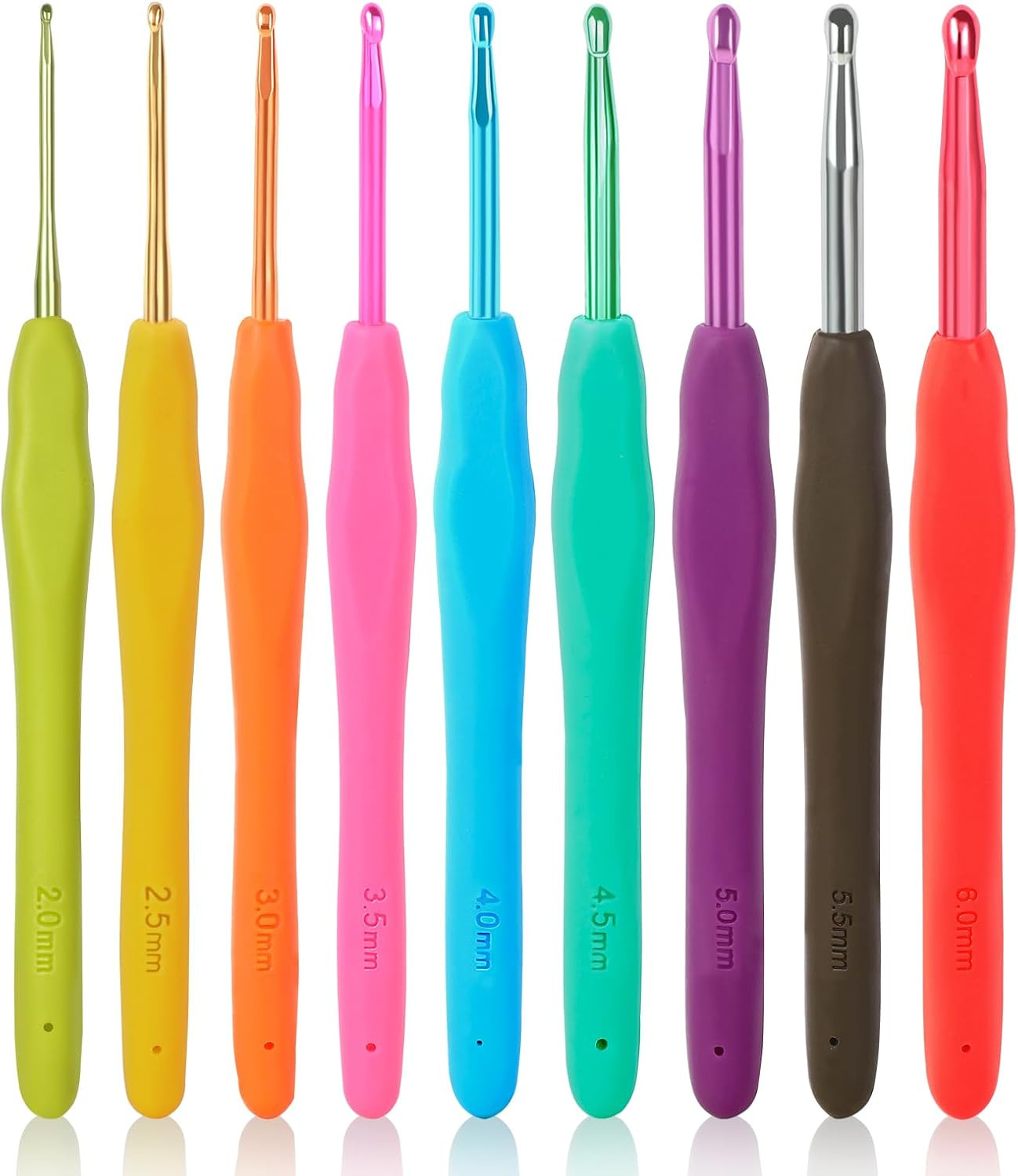 Crochet Hooks 9-Piece Set, Ergonomic Rubber Grip Crochet Hook Set for Crocheting