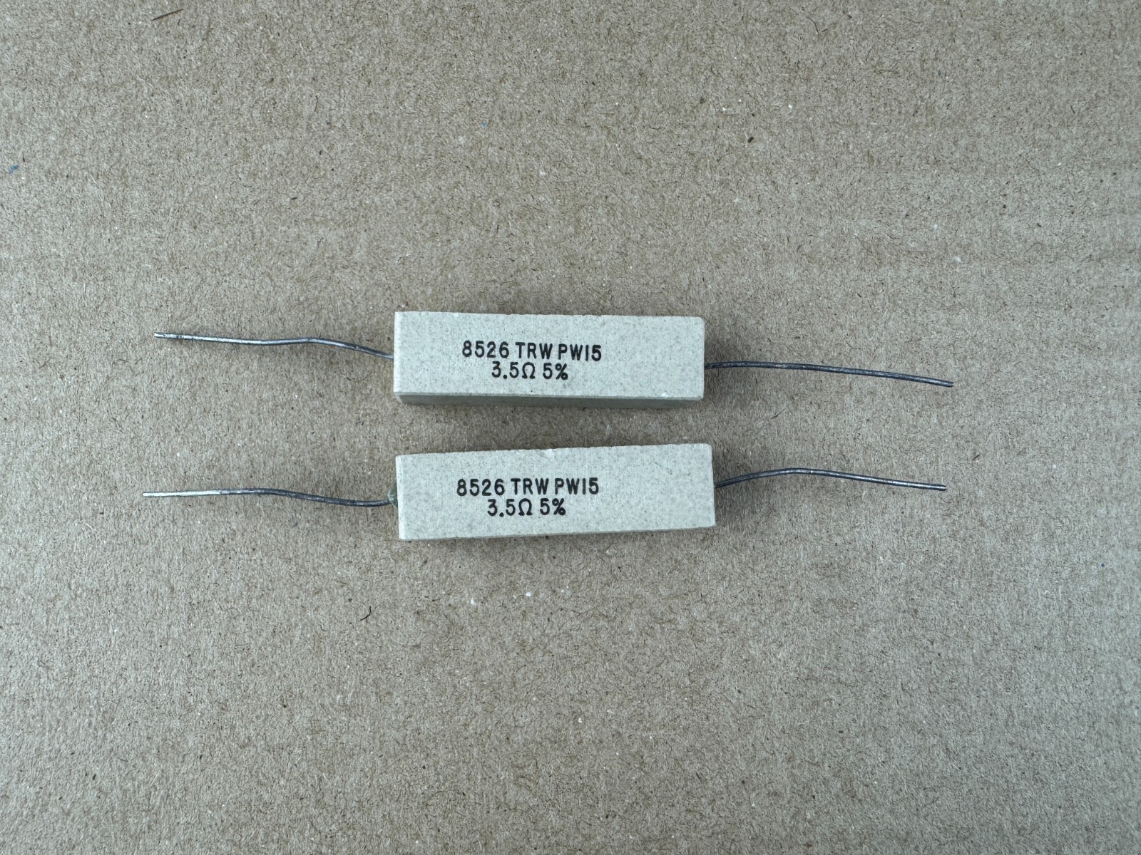 2 New 3.5 ohm 15W 15-Watt 5% Cement Resistors TRW 3.3 3.6 (Qty)