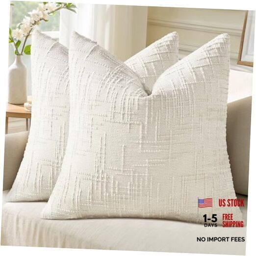 Summer Chenille Throw Pillow Covers 18x18 18" x 18" (Pack of 2) Cream White