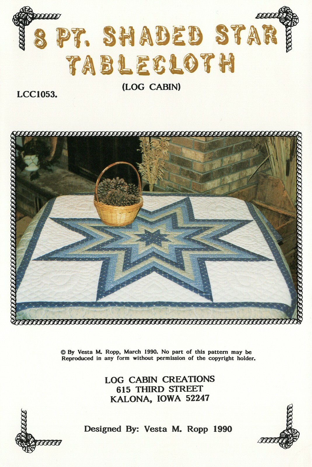 8 PT. Shaded Star & Log Cabin Star QUILTED TABLECLOTH 68x68 Log Cabin Creations