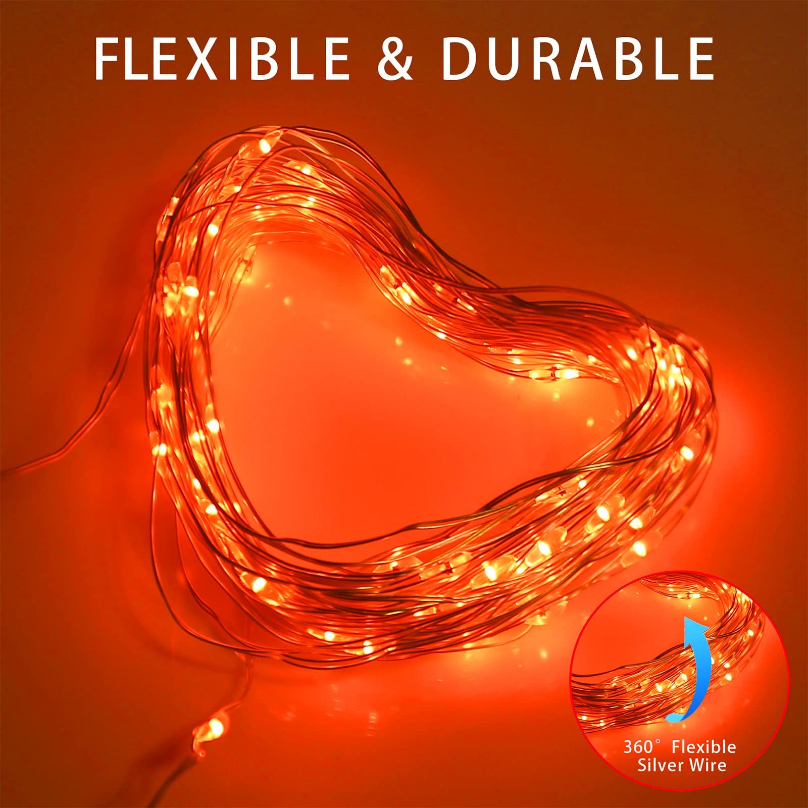 Fall Outdoor Decor, Solar Orange Copper String Lights, Fall Lights Tha