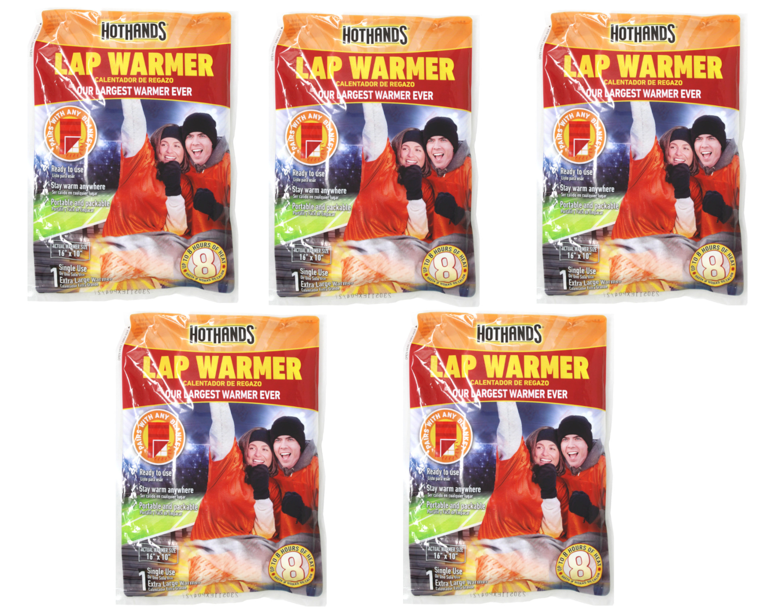HotHands Lap Warmer, 16" X 10" - Up to 8 Hours of Lasting Heat - 1 Warmer 5 Pack