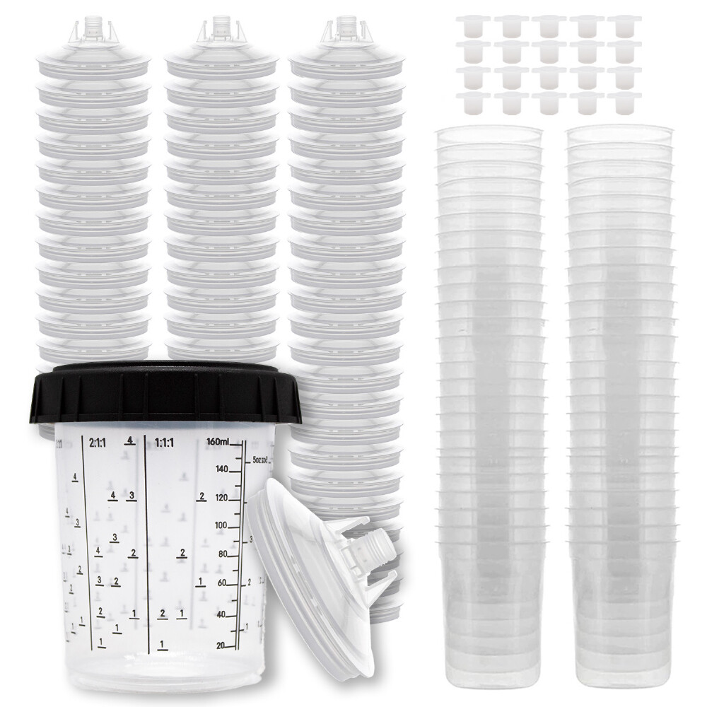 PPS CUPS Disposable Paint Spray Gun Cup Liners and Lid System (190 Mic) 50pack