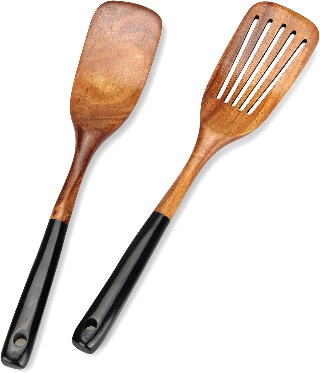 2 Pcs Wooden Spatula Set for Cooking Non Toxic Teak Kitchen Utensils Slotted