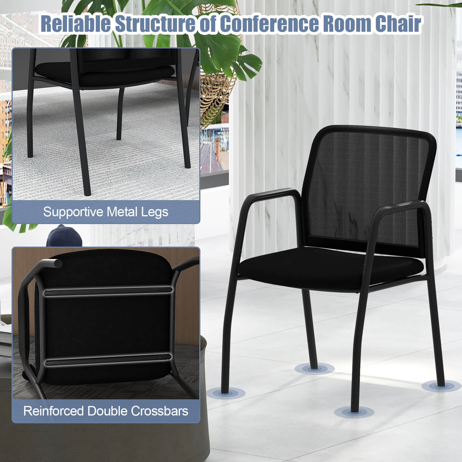 Meeting Room Chair Set of 8 Waiting Room Chairs w/ Ergonomic Backrest & Armrests