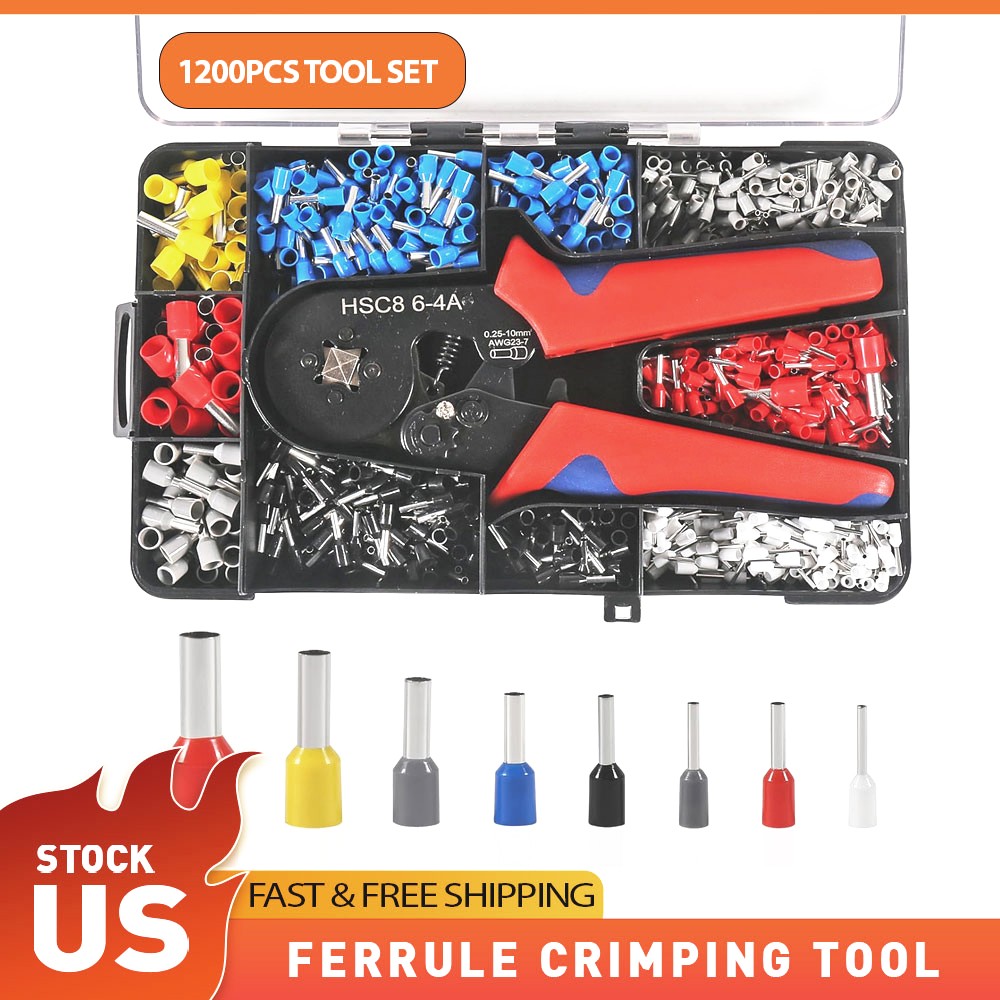 Ferrule Crimping Tool Kit Self-adjustable Wire Crimper Pliers 1200pcs Terminal