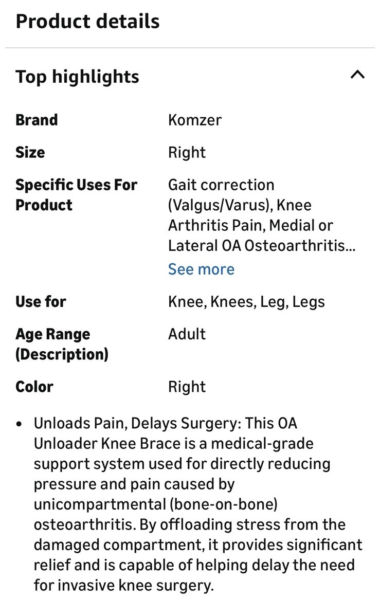 Komzer Advanced OA Unloader Brace: Adjustable Fit & ROM Control Used for Knee...