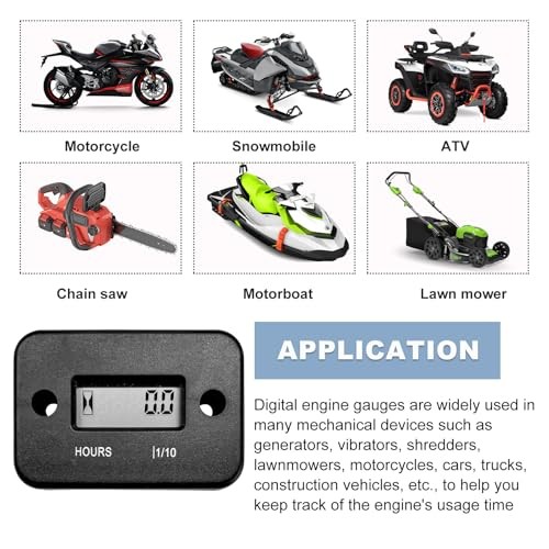 2 PCS Inductive Hour Meter, Waterproof 3V Vehicle Inductive Tachometer, Black