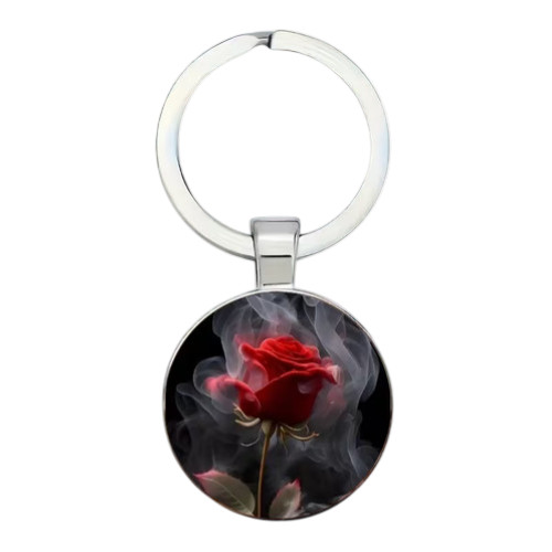 Red Rose & Floral Design Keyring For Home, Auto Or Gift Giving