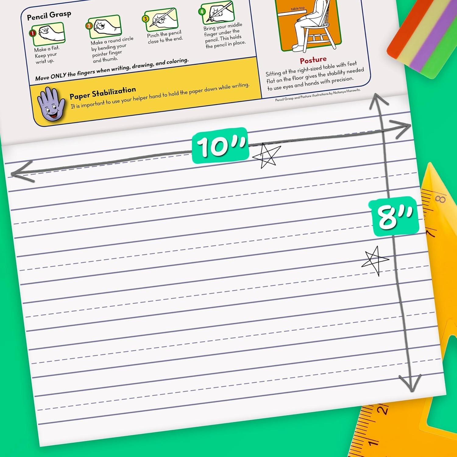 Raised Ruling Writing Pads, 4 Pack, Perfect for PK-1 Students, 40 Sheets Each
