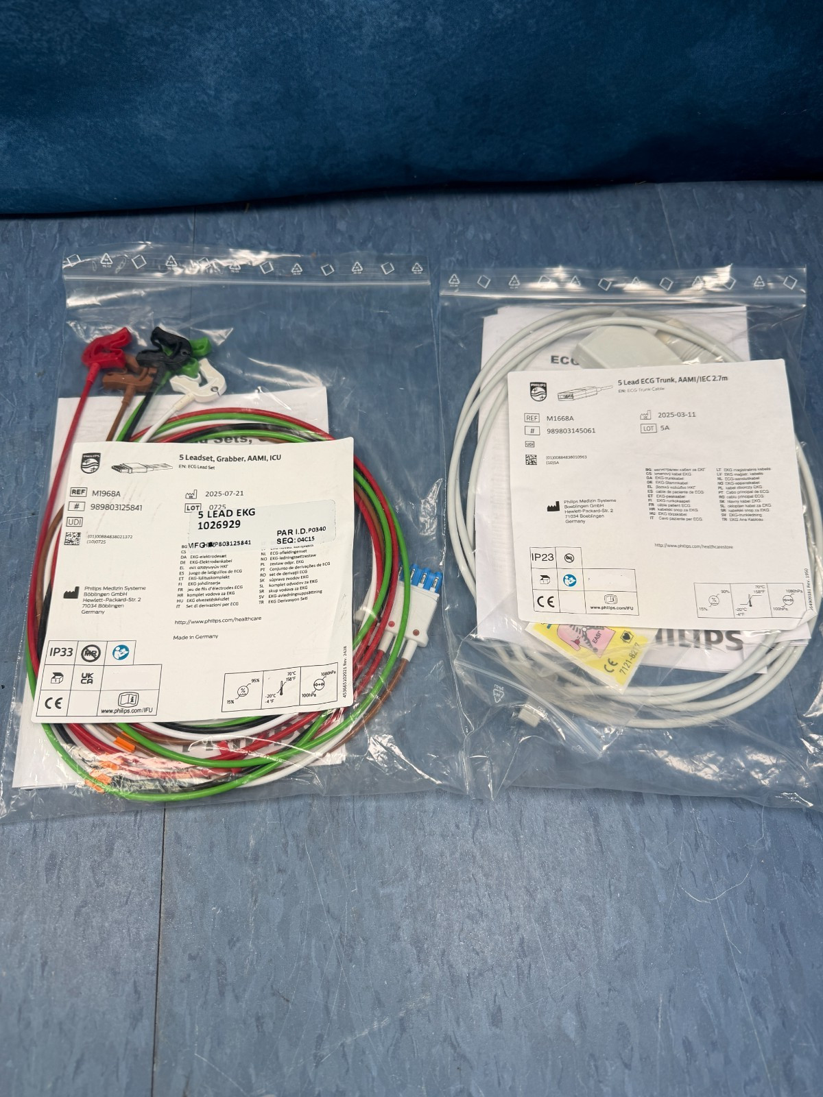 Philips M1668A 5 Lead ECG Cable w/ M1968A Grabber Lead Wires Free Ship OEM NEW