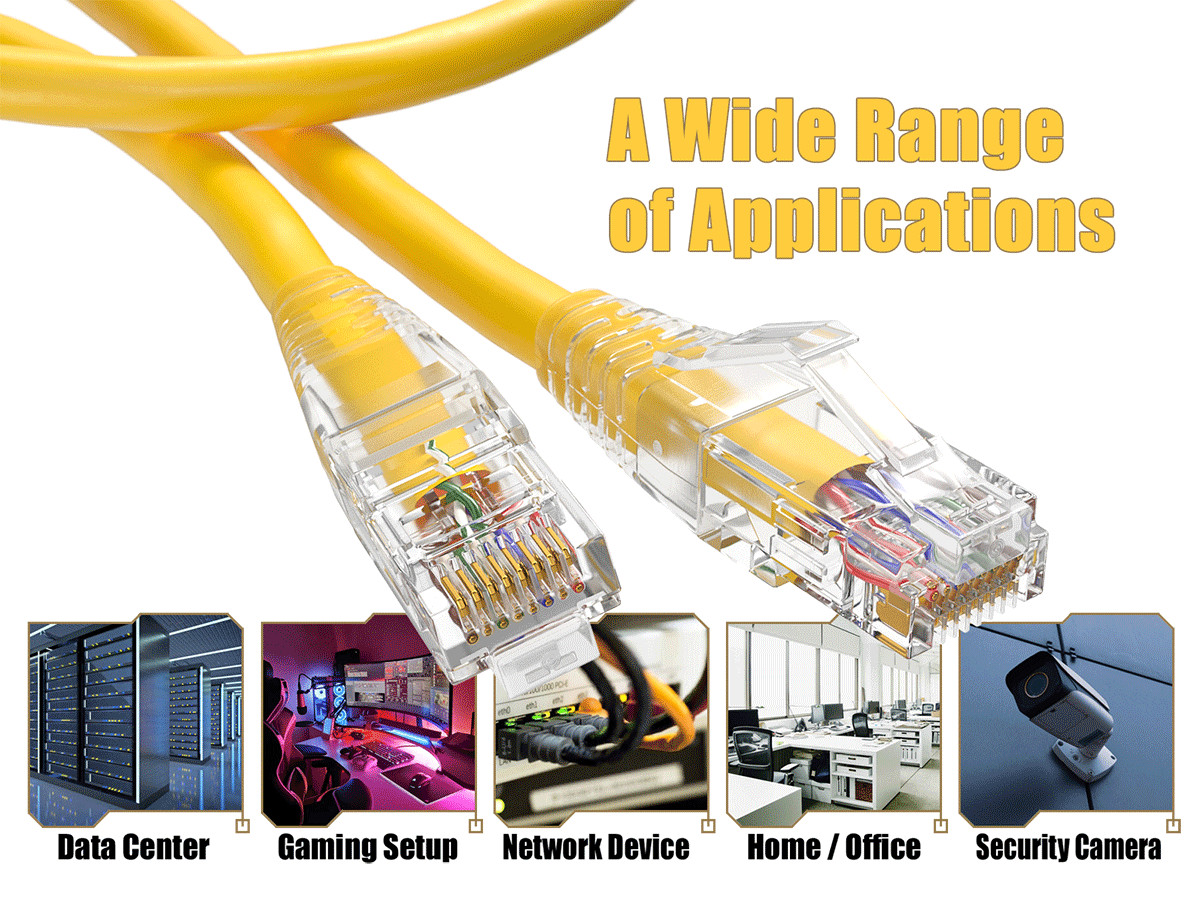25ft Cat6 Ethernet Patch Cable with Clear Boot, UTP, Pure Bare Copper, Yellow
