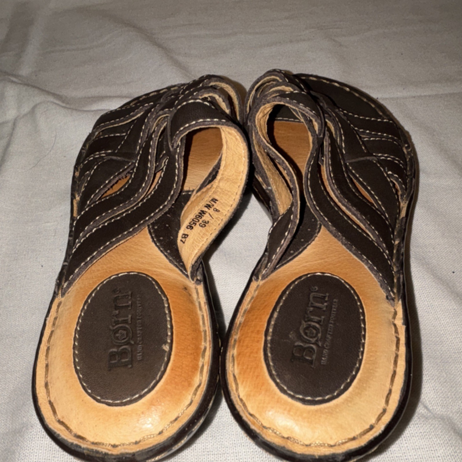 Børn Women's Wedge Sandals Brown Leather Slip-On Stitched Comfort 8 Casual