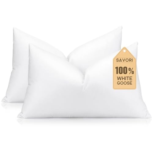 Set of 2 Down and Feather Throw Pillow Inserts 12x20 Soft Fluffy 12x20 Inch