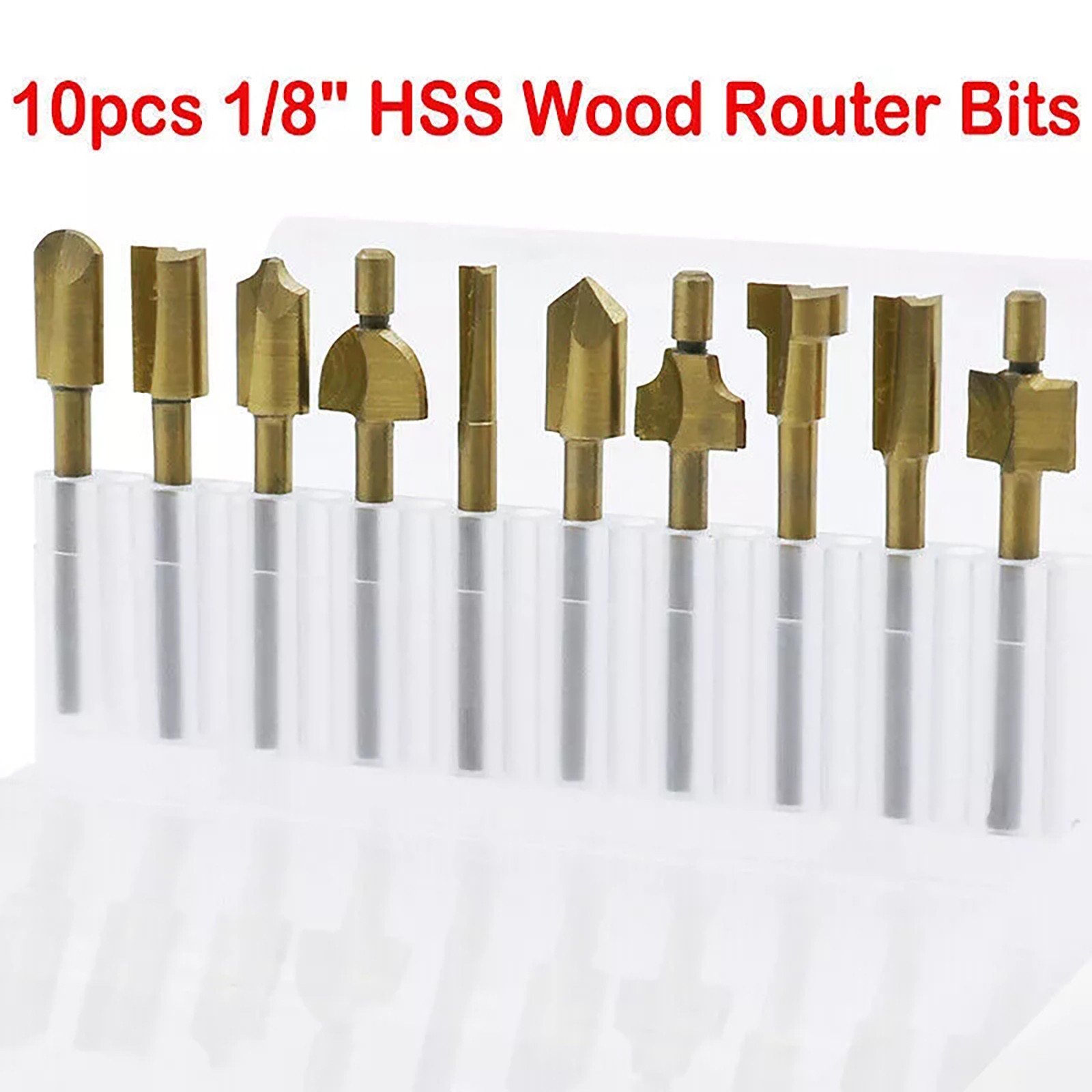 10x 1/8 inch 3MM Titanium Mini Hss Router Bits Trimmer Shank For Rotary Tool