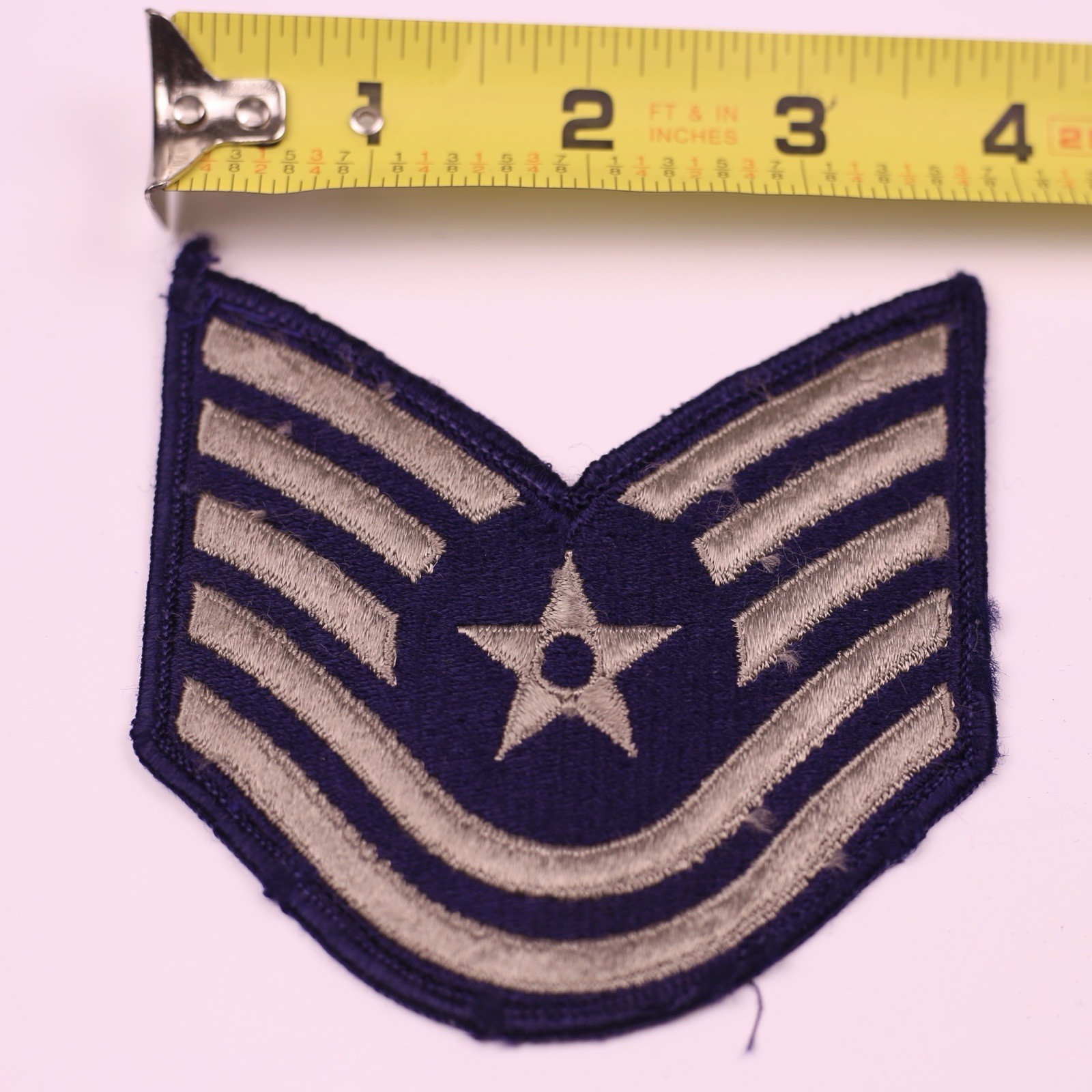 U.S. Military USAF Technical Sergeant Rank Insignia Patch E6 Blue Grey 4” Merrow