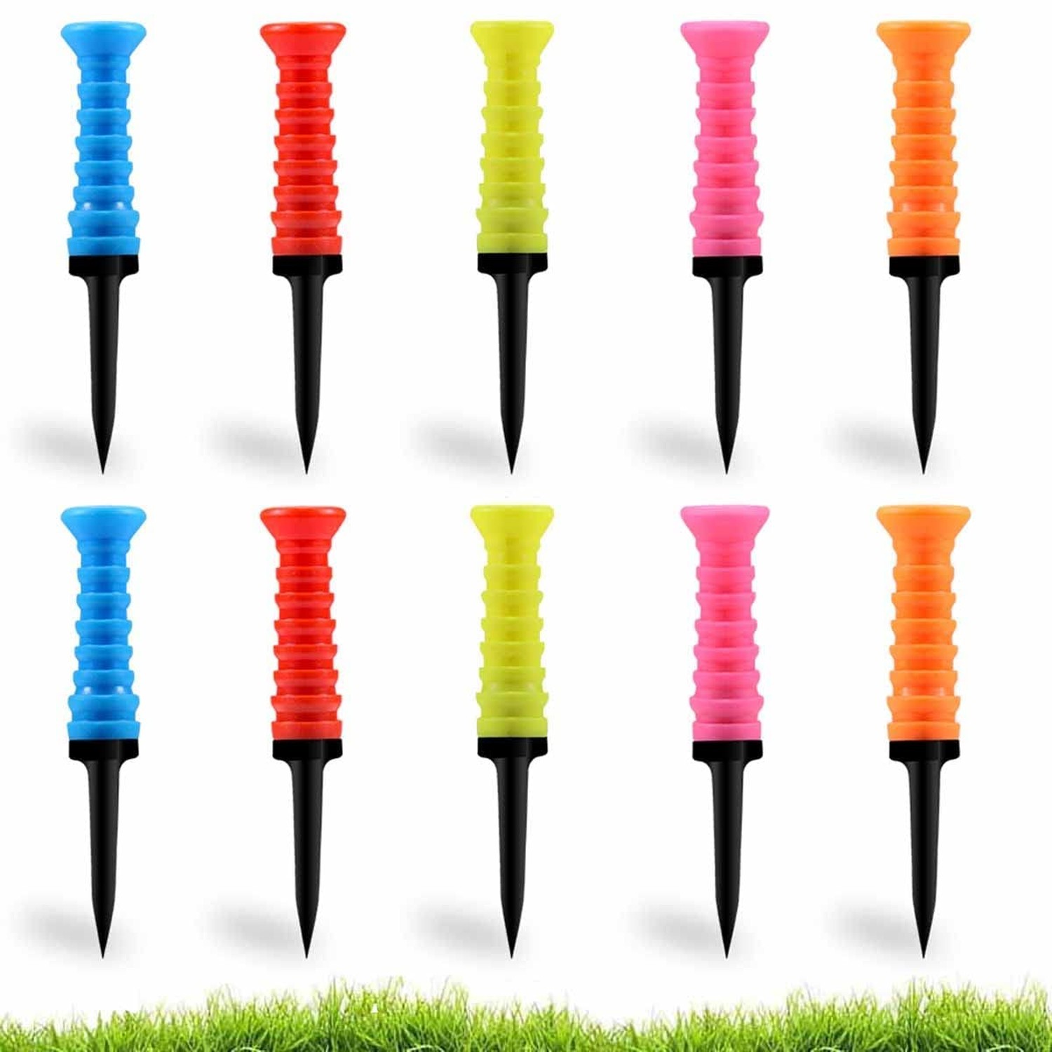 Golf Tees Plastic, Pack of 10 Pcs Soft Rubber Top Golf Tees 3 1/4 Inch Multip...