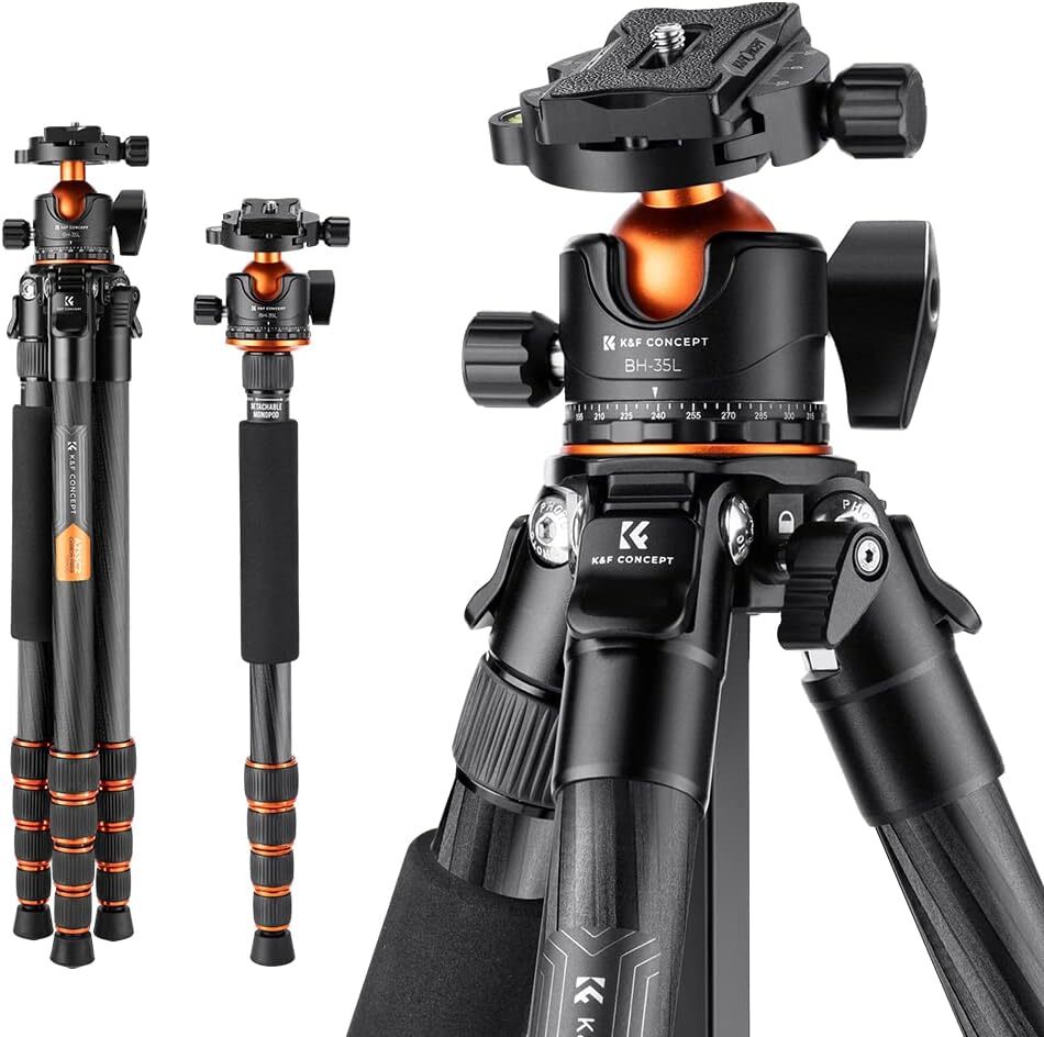 K&F CONCEPT Camera Tripod Carbon Fiber Travel Tripod w/ Ball Head fr DSLR Camera
