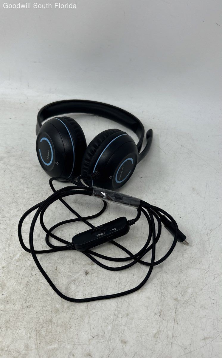 Cyber Acoustics AC-5014 Black Blue Durable USB-C Stereo Headset Untested