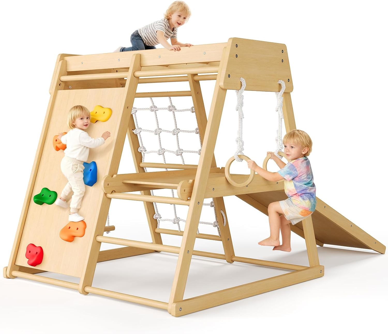6-in-1 Indoor Playground Jungle Gym Kids Climbing Toys Wooden Climber Playset