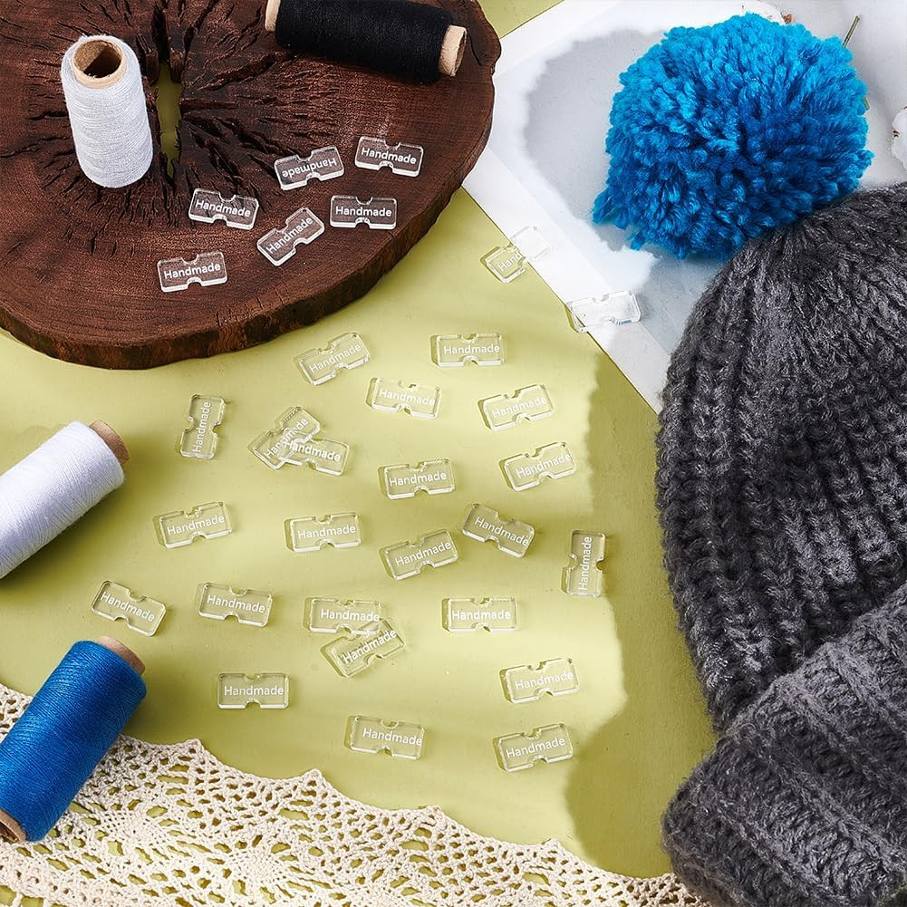 50 Acrylic Hat Pom Buttons, Rectangular Holders, Knitted Hat Fastener Tool